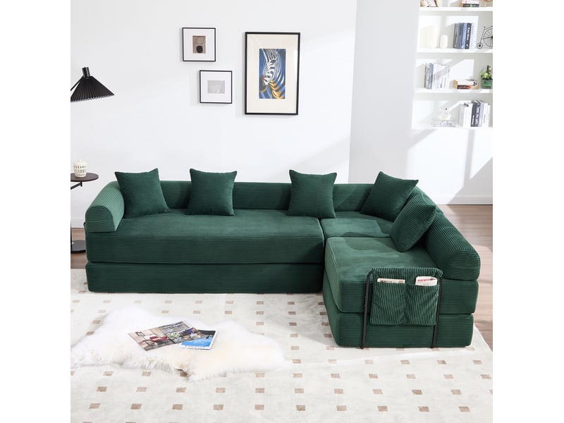 Canapé modulable modenvie 4 places en velours côtelé vert émeraude 270 x 180 x 64 cm  - Conforama D