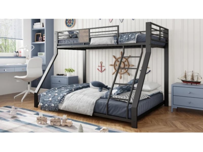  Lit superposé métal 90×200cm &amp; 140×200cm, échelle réversible, silencieux, noir  - Conforama B