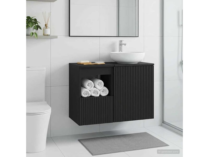  Armoire de salle de bain, meuble de rangement noir 30x41x50 cm bois d'ingénierie  - Conforama B