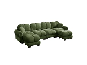 Canapé modulable en u 4 places avec 2 poufs mobiles, 330 x 149 x 90 cm, chenille vert
