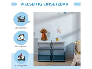 Organiseur jouets bleu, 6 tiroirs en plastique, meuble rangement pour chambre enfant