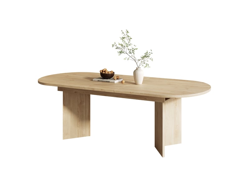  Table à manger extensible 120–160 x 80 x 75,5 cm, avec bords arrondis, plateau épais, pour 4 à 6 personnes, chêne  - Conforama A
