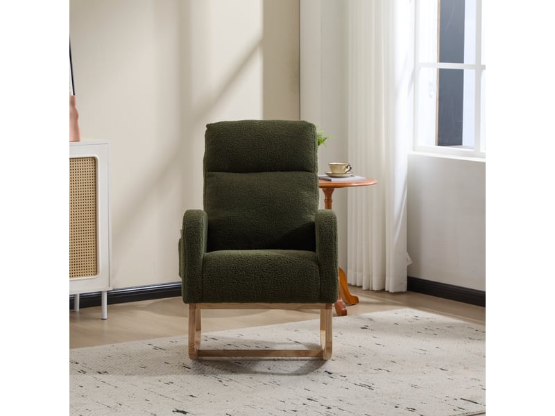 Fauteuil à bascule - 75x63x104 cm - chaise à bascule ergonomique en tissu teddy avec pochette - vert  - Conforama B