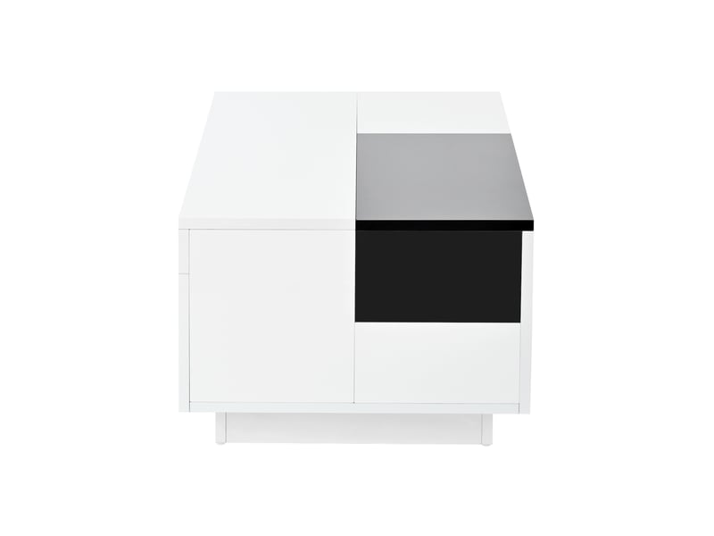  Table basse contemporaine haute brillance avec led, plateau extensible noir et blanc, rangement caché et bande lumineuse  - Conforama A