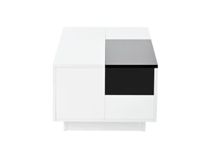 Table basse contemporaine haute brillance avec led, plateau extensible noir et blanc, rangement caché et bande lumineuse