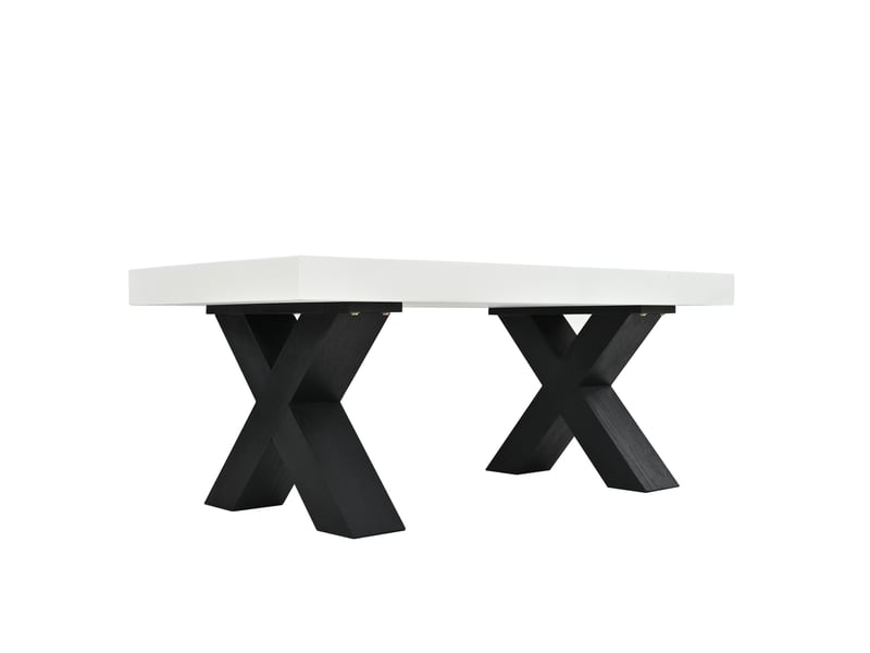  Table basse rectangulaire à plateau brillant et pieds en x pour salon en mdf 100×50×40 cm blanc et noir  - Conforama A