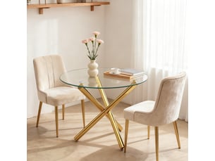 Table à manger, forme ronde, en verre trempé, 80 x 80 x 76 cm, coloris doré, style minimaliste, pour maison et appartement