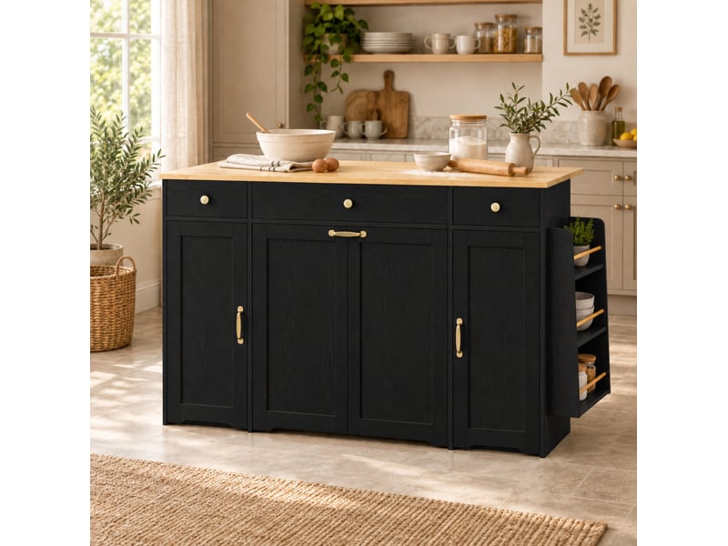  Bar 136x65x90 cm avec 4 tiroirs et 2 portes en mdf couelru noir et naturel, design moderne  - Conforama D