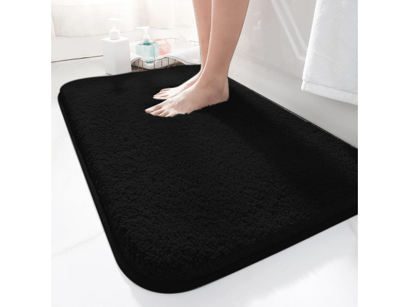  Tapis de bain 40 x 60 cm, antidérapant, doux, absorbant l'eau, en microfibre, noir  - Conforama A