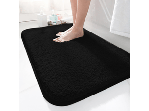 Tapis de bain 40 x 60 cm, antidérapant, doux, absorbant l'eau, en microfibre, noir