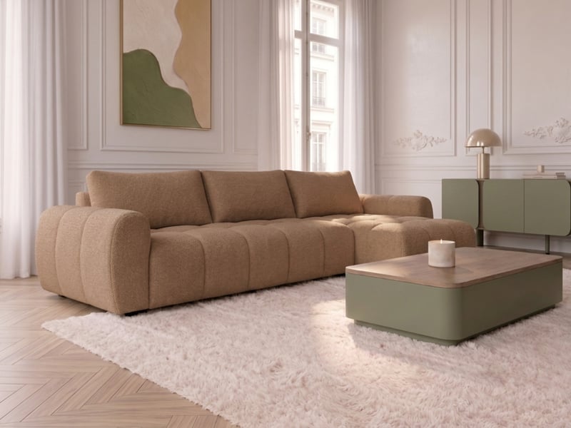  Bobochic canapé d'angle réversible convertible coffre fuji ouverture express tissu chiné orange  réversible FUJI - Conforama B