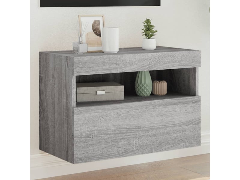 Meuble tv - banc tv - meuble de rangement mural avec lumières led sonoma gris 60x30x40 cm - Conforama B