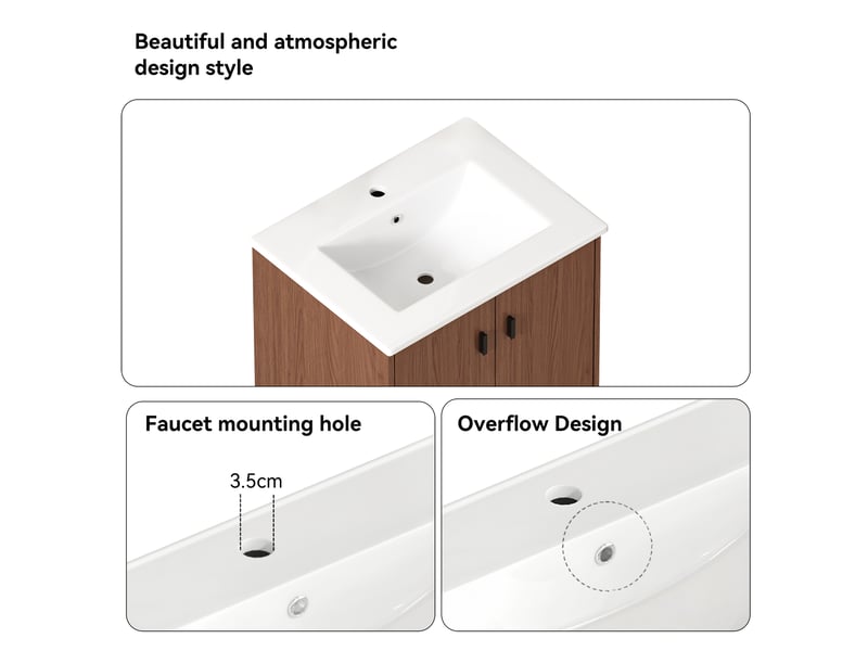  Armoire de salle de bain avec 2 portes à fermeture douce, rangement pour salle de bain, mdf, brun rougeâtre, 60 cm  - Conforama E