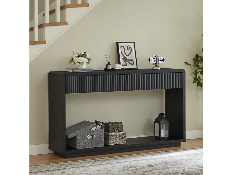  Console d'entrée 150x35x85 cm deux tiroirs panneau de particules et mdf noir charbon  - Conforama E