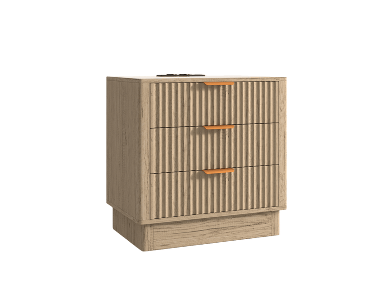 Table de chevet 3 tiroirs avec prise intégrée 60x40x60 cm chêne clair - Conforama A