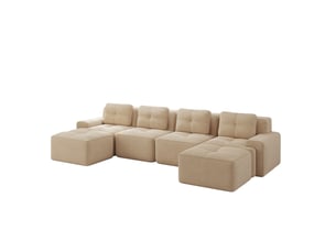 Canapé modulable ulevr 4 places en u avec méridiennes, 382 x 177 cm, assise profonde 74 cm, velours côtelé beige