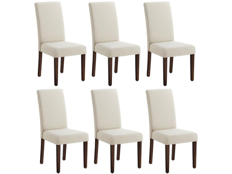  Lot de 6 chaises de salle à manger haut dossier assise épaisse 58 x 48 x 100 cm en bois d'hévéa blanc crème 12_0012802  - Conforama A