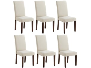 Lot de 6 chaises de salle à manger haut dossier assise épaisse 58 x 48 x 100 cm en bois d'hévéa blanc crème 12_0012802