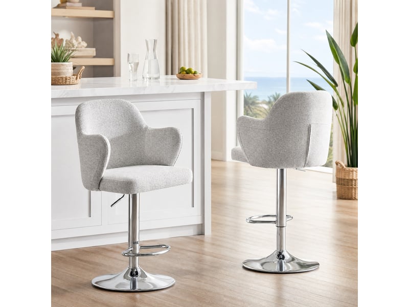  Tabouret de bar lot de 2 pivotant et réglable en hauteur avec accoudoirs, en tissu gris clair  - Conforama B