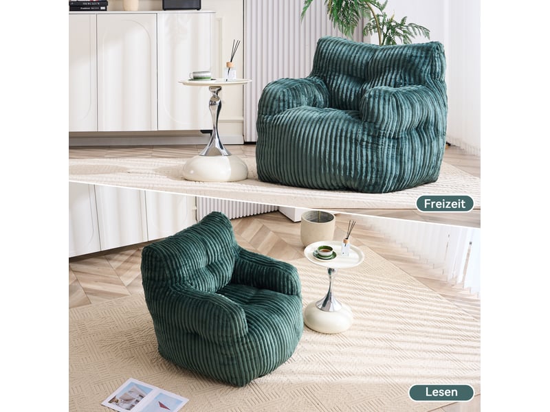  Fauteuil pouf 100 x 94 x 70 cm – vert – velours côtelé rembourré, assise moelleuse en mousse à mémoire  - Conforama E