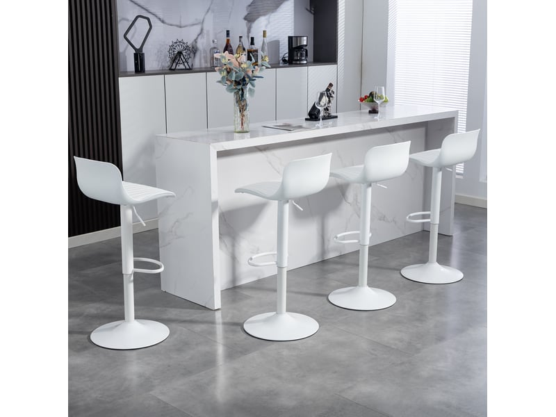  Tabouret de bar pivotant avec dossier ergonomique et hauteur réglable, base métallique, blanc en métal et tissu  - Conforama C