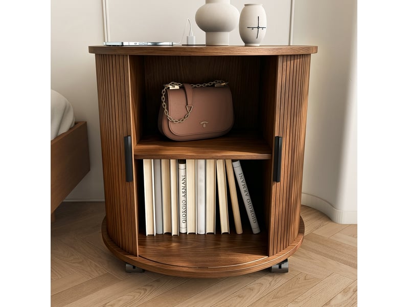  Table de chevet ronde avec prise et 2 usb 60x60x60 cm mdf finition noyer  - Conforama B