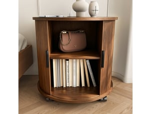 Table de chevet ronde avec prise et 2 usb 60x60x60 cm mdf finition noyer