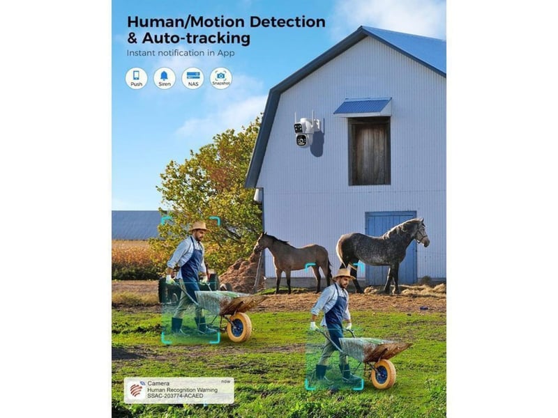  Caméra de sécurité extérieure ptz double objectif 4g lte vision couleur 25 m 355 90 deux voies audio ip66  - Conforama C