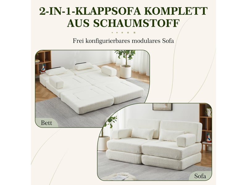 Canapé convertible 2-en-1 2 places 182 x 90 x 80 cm avec couchage pliant, dossier réglable et structure en fer, chenille, beige OMNIGLINT TRADING LTD - Conforama E
