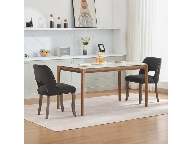  Chaises de salle à manger en bois 2 pièces, design moderne avec tissu rembourré, noir, idéales pour cuisine ou salle à manger, de1870bk  - Conforama E