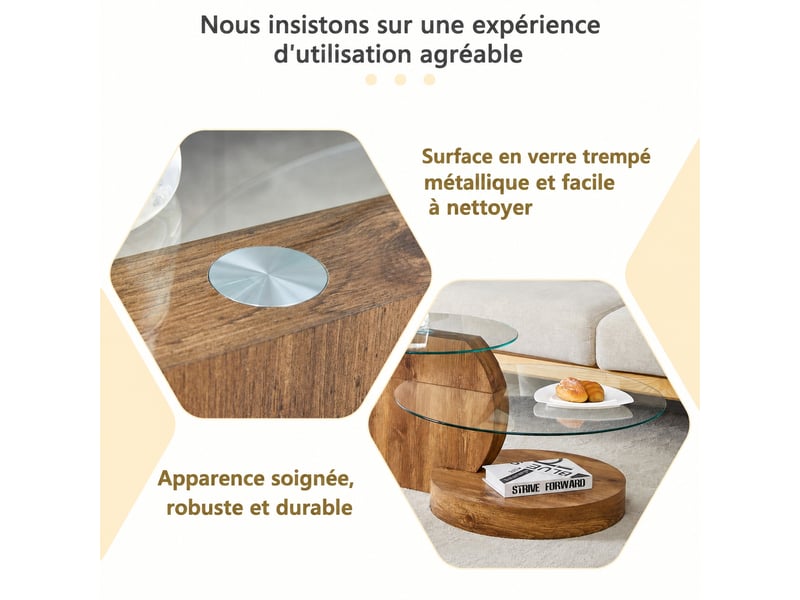Table basse en verre trempé muvano avec double plateau de rangement, base mdf aspect bois foncé 89,9 x 69,9 x 43,2 cm - Conforama D