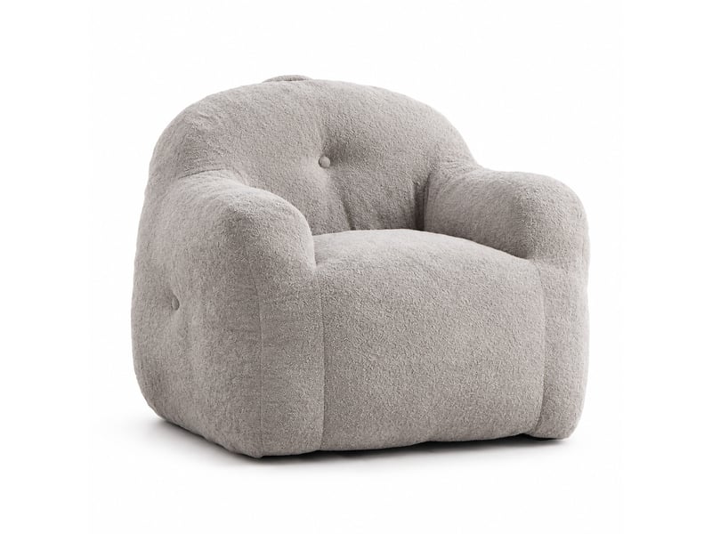  Fauteuil pouf modenvie en fausse fourrure gris clair avec accoudoirs et mousse déchiquetée 95 x 95 x 79 cm  - Conforama A