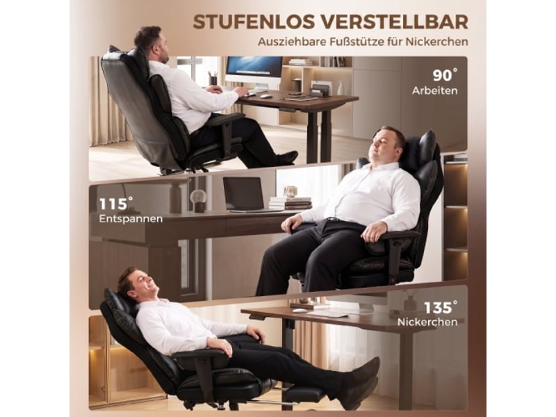  Fauteuil de bureau xxl en similicuir, ressorts ensachés, inclinable, noir, 180 kg  - Conforama D