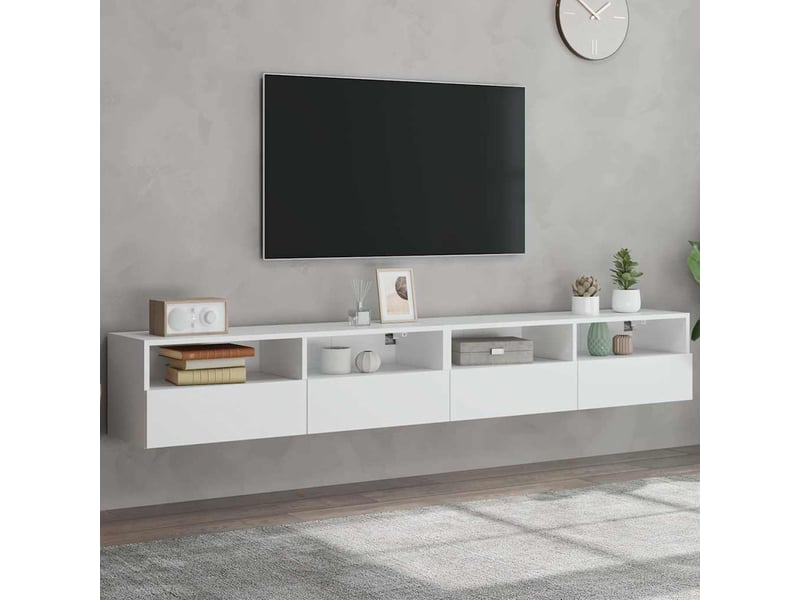  Meubles tv - banc tv - meuble de rangement muraux 2 pcs blanc 100x30x30 cm bois d'ingénierie  - Conforama B