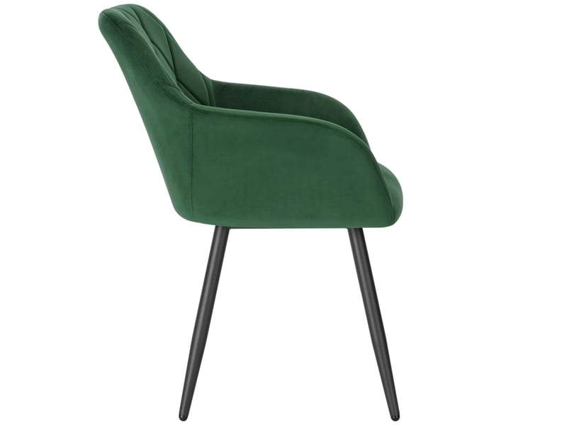  Chaise de salle à manger design en velours vert foncé avec accoudoirs et pieds en métal, confort rembourré  - Conforama D