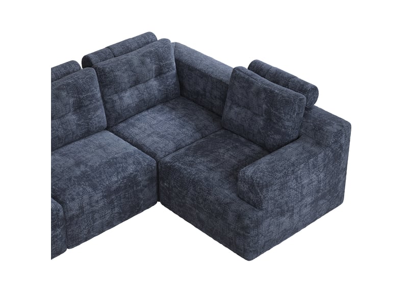  Canapé modulable bleu en lu, sans montage, structure en mousse intégrale, revêtement chenille pour salon et chambre  - Conforama E