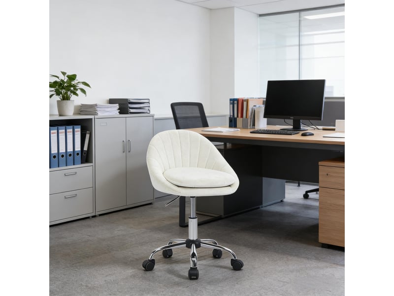 Chaise de bureau pivotante 360° réglable en hauteur - lpospi - velours beige, 52 × 52 × 72-82 cm  - Conforama C