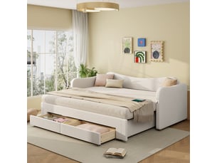 Lit avec rangement 90x200 cm <strong>MIVRAY </strong>  <strong></strong> coloris beige