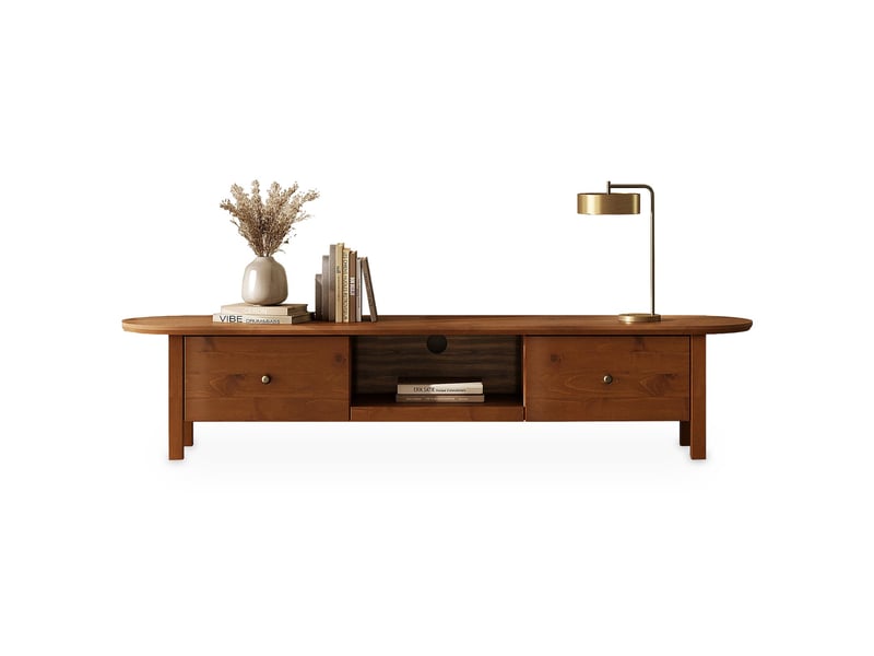 Meuble tv lakie l 180 cm 2 tiroirs en bois massif - coloris châtaignier  - Conforama A