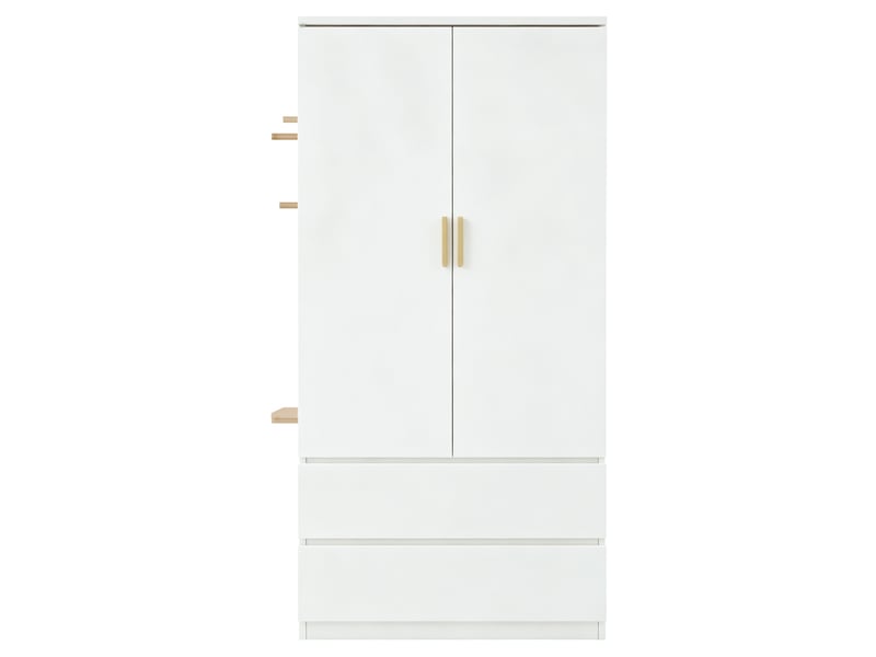  Armoire 2 portes, penderie, 2 tiroirs, rangement caché et panneau perforé pour chambre en mdf blanc 70 × 50 × 170 cm  - Conforama A