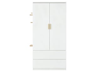 Armoire 2 portes, penderie, 2 tiroirs, rangement caché et panneau perforé pour chambre en mdf blanc 70 × 50 × 170 cm