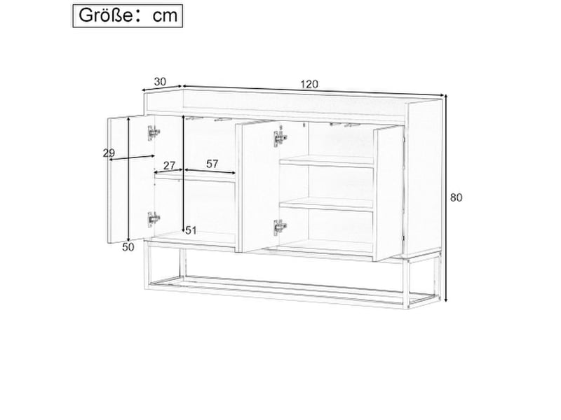 Buffet 4 portes sans poignées 120 x 30 x 80 cm, étagères réglables, blanc Jamama eleni - Conforama C