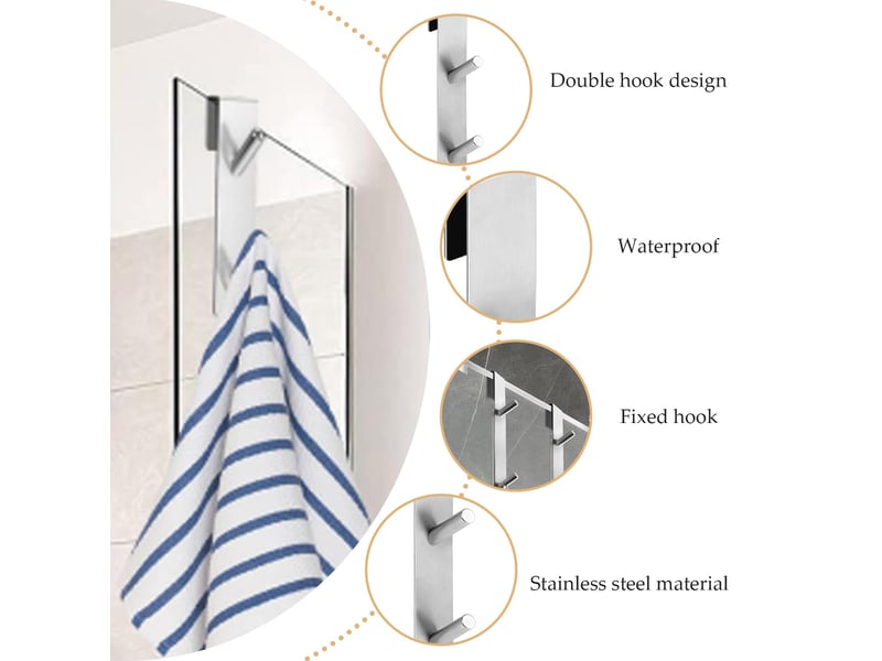  Crochet salle de bain 2 pièces crochets double porte servette paroi de douche verre argent serpette de adapté aux serviettes, gris  - Conforama C