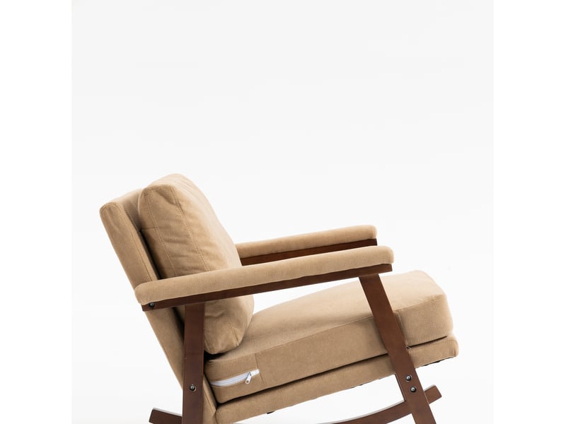  Fauteuil à bascule 83 x 73 x 80 cm marron clair en velours, dossier rembourré et structure en bois pour salon  - Conforama E