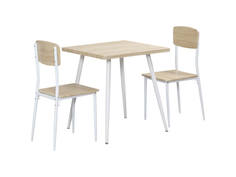  Ensemble table à manger carrée 3 pièces avec 2 chaises cuisine salle à manger plateau mdf châssis métal blanc  - Conforama A
