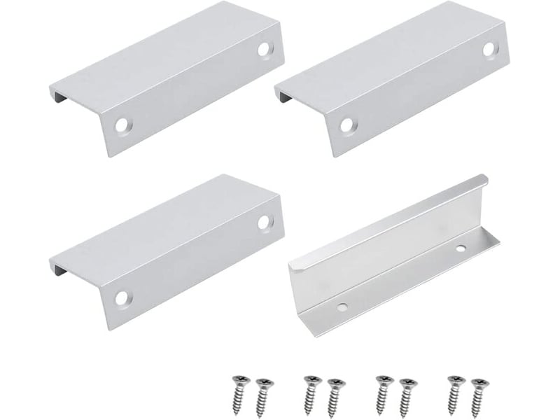  Paquet de 4 poignées cachées en alliage d'aluminium argenté, poignées encastrées pour tiroirs et meubles avec vis  - Conforama C