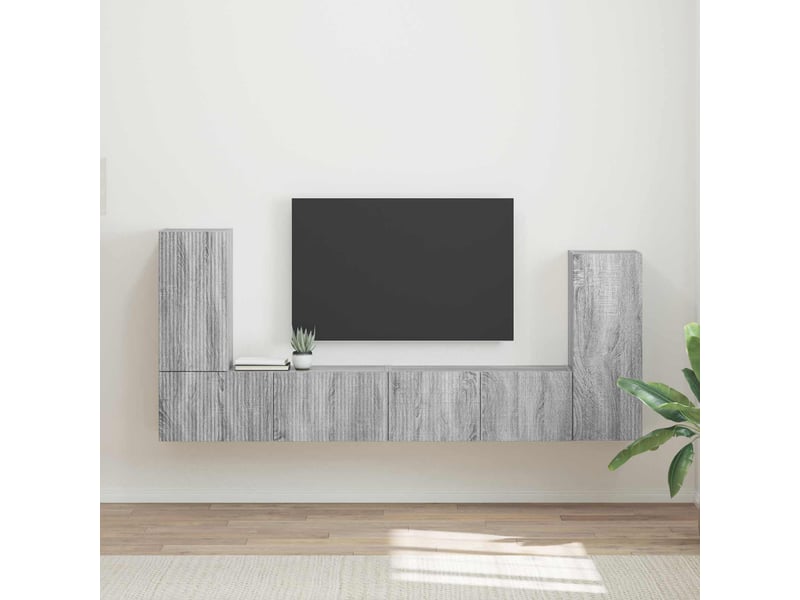  Ensemble meuble tv - banc tv - meuble de rangement 4 pcs gris sonoma bois d'ingénierie  - Conforama B