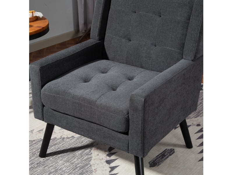  Fauteuil capitonné avec assise ergonomique et pieds en bois massif, tissu gris foncé, 68 × 29,5 × 67 cm  - Conforama E