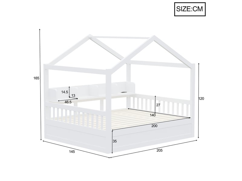  Lit coffre 140x200 cm avec structure en forme de toit, coloris blanc  - Conforama C