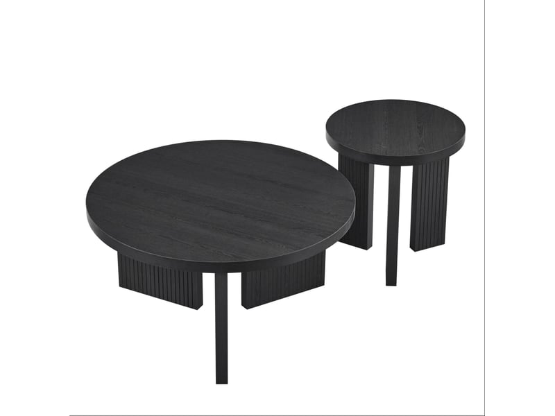 Tables basses rondes fixes avec piètement rainuré, lot de 2 en mdf noir, style moderne pour le salon et le bureau - Conforama A